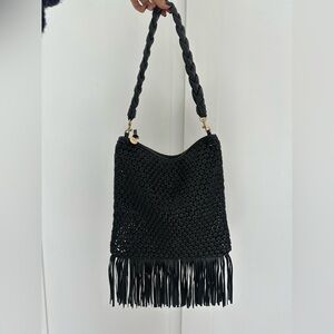 Clare V. Foldover Clutch Leather Rattan Black